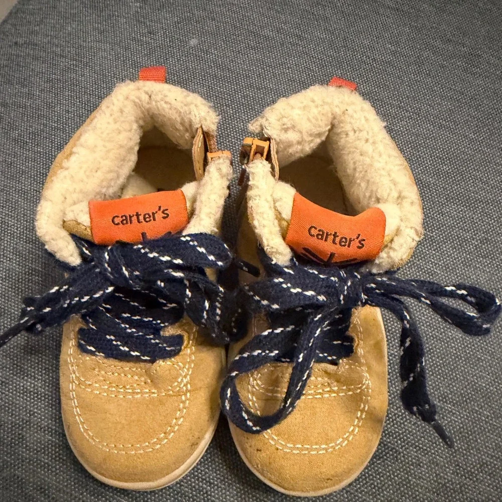 Carters Toddler Boys Mustard Yellow Faux Shearling‎ High Top Boots Size 5 Zip Up
